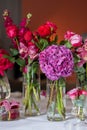 beautiful and vibrant bouquets of flowers in a vase, pink bouquets to decorate a wedding or holiday Royalty Free Stock Photo