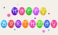 Beautiful Vibrant decorative Happy birthday illustration with colorful glossy candy bubble background. Royalty Free Stock Photo