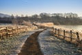 Beautiful vibrant English countryside lake image with frost and Royalty Free Stock Photo