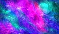 Vibrant Galaxy nebula colorful space pink green blue violet background with space for text and logo