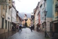 Beautiful vibrant multicolored downtown picture of street in Fussen, Bayern, Bavaria, Germany