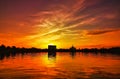 Beautiful vibrant sunset scene in Bucharest, Herastrau Park