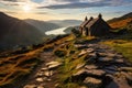 Beautiful Vibrant Sunset In The English Lake District With Stone Mountain Hut