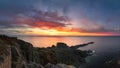 Beautiful vibrant sunset over a dramatic rugged coastline of Twillingate, Newfoundland Canada