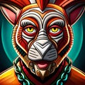 Beautiful vibrant tribal illustration of mythical creature with canine features, Generative AI