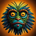 Beautiful vibrant tribal illustration of mythical creature with canine features, Generative AI