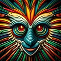Beautiful vibrant tribal illustration of mythical creature with canine features, Generative AI