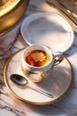 A beautiful Victorian style teacup with lace and gold details. Generative AI_11