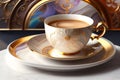 A beautiful Victorian style teacup with lace and gold details. Generative AI_11