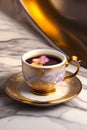 A beautiful Victorian style teacup with lace and gold details. Generative AI_11