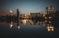 Beautiful Vienna skyline on the Danube river at night Royalty Free Stock Photo