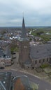 Beautiful view from above, from drone to orange, tiled roofs of houses. Top view of the Dutch city of Wijk bij Duurstede.