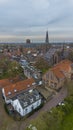 Beautiful view from above, from drone to orange, tiled roofs of houses. Top view of the Dutch city of Wijk bij Duurstede.