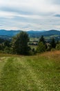 Beautiful view above Jaworzynka viilage in Beskid mountains in Poland Royalty Free Stock Photo