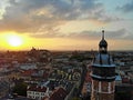 Beautiful view from above. Sunset photo captured in the old part of Krakow city. Poland, Europe. Drone photography. Created by Dro Royalty Free Stock Photo