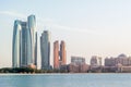 Beautiful view of Abu Dhabi city beach, famous Etihad towers and buildings