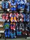 Beautiful view of Adult Slippers hanging in a Slipper Stand at the Vishal Market or Mall