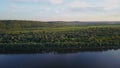 Beautiful view from the air. Flying over the river islands. near Finland. Russia. Karelia. Summer.