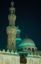 the beautiful view of al-azhar mosque at middle night with stunning green light