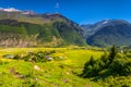 Beautiful view of alpine meadows in the village Zhabeshi. Royalty Free Stock Photo