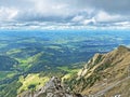 Beautiful view from the alpine peak of Tomlishorn in the Swiss mountain range of Pilatus and in the Emmental Alps, Alpnach