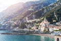 Beautiful view of Amalfi landscape, italian travel destination on mediterranean sea