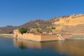 Beautiful view of Amber fort and Amber palace with its large ramparts and series of gates and cobbled paths, Constructed of red sa Royalty Free Stock Photo