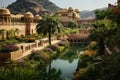 Beautiful view of Amber Fort in Jaipur, Rajasthan, India, Garden on Maota Lake, Amber Fort, Jaipur, India, AI Generated Royalty Free Stock Photo