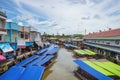 Beautiful view from Amphawa Floating market in holiday time Royalty Free Stock Photo