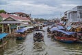 Beautiful view from Amphawa Floating market in holiday time Royalty Free Stock Photo