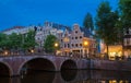 Beautiful view of Amsterdam canals with bridge and typical dutch houses. Holland Royalty Free Stock Photo