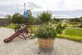 Beautiful view of ancient cannons at famous Uppsala Castle Park. Sweden.