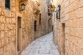 beautiful view of ancient narrow medieval street town Mdina, Malta