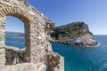 Beautiful view of the ancient walls and the natural park of Portovenere and Palmaria island, Liguria, Italy Royalty Free Stock Photo