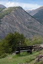 Beautiful view of the Andorran mountains in Canillo, Bench overlooking the Roc del Quer viewpoint, Andorra Royalty Free Stock Photo
