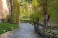 Beautiful view of the Andorran mountains in Canillo, Bench overlooking the Roc del Quer viewpoint, Andorra Royalty Free Stock Photo
