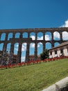 beautiful view of the aqueduct of Segovia from the roundabout of the artillery square