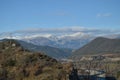 Beautiful View Of The Aragonese Pyrenees From The Rooftops Of Ainsa. Travel, Landscapes, Nature. December 26, 2014. Ainsa, Huesca Royalty Free Stock Photo