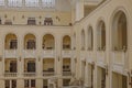 Beautiful view of architectural details of inner yard of the main university building of Debrecen