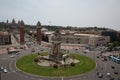 The beautiful view from the arenas de Barcelona the old Bullring,towards the Montjuic, the National Museum of Catalan art Palau, Royalty Free Stock Photo