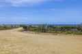 Beautiful view of Arikok National Park on island of Aruba, featuring desert landscape, tropical vegetation.