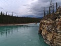 Beautiful view of Athabasca River in Jasper National Park, Alberta, Canada in the Rocky Mountains. Royalty Free Stock Photo