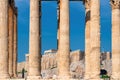 Athens Acropolis and columns of the Olympian Zeus temple Royalty Free Stock Photo