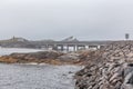 Beautiful view at Atlantic road bridge in foggy weather, Norway Royalty Free Stock Photo