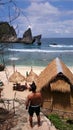 Beautiful view of the Atuh beach, blue water, stones in the water, holiday feeling, summer vibes