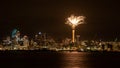 Beautiful view of Auckland New Years Eve Fireworks on the Sky tower in New Zealand at night