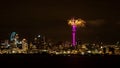 Beautiful view of Auckland New Years Eve Fireworks on the Sky tower in New Zealand at night