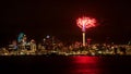 Beautiful view of Auckland New Years Eve Fireworks on the Sky tower in New Zealand at night