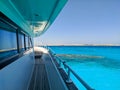 Beautiful view of the azure red sea and coral reef from the deck of a large white yacht. Hurghada, Egypt Royalty Free Stock Photo