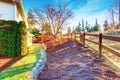 Beautiful view of backyard area at sunset. lanscaping desing Royalty Free Stock Photo